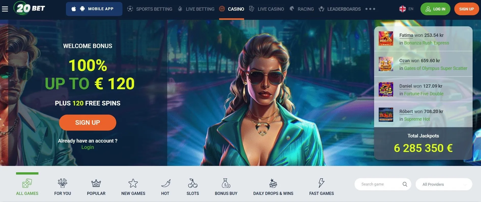 20Bet Casino Homepage